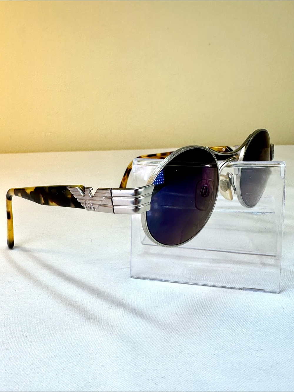 Emporio Armani Sunglasses Vintage Oval Metal and Tortoiseshell Frames Italy